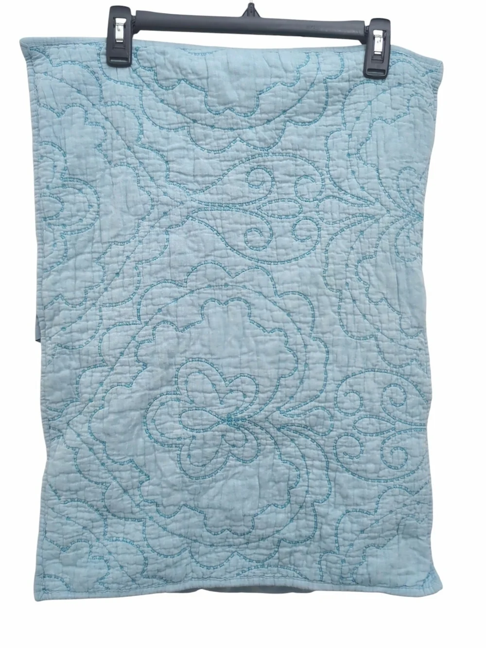 Vintage French Antik Batik Quilted Pillow Shams Pair Blue Cotton Standard Boho